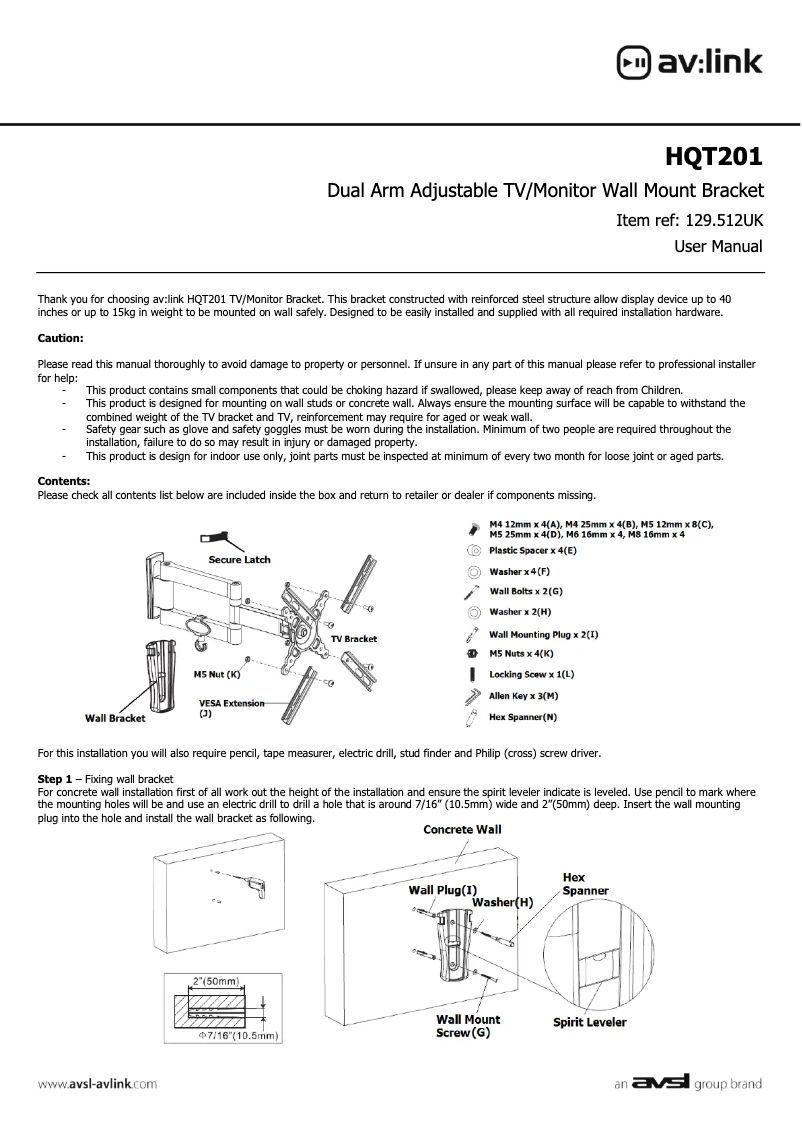 Page 1 de la notice Manuel utilisateur AV:link HQT201