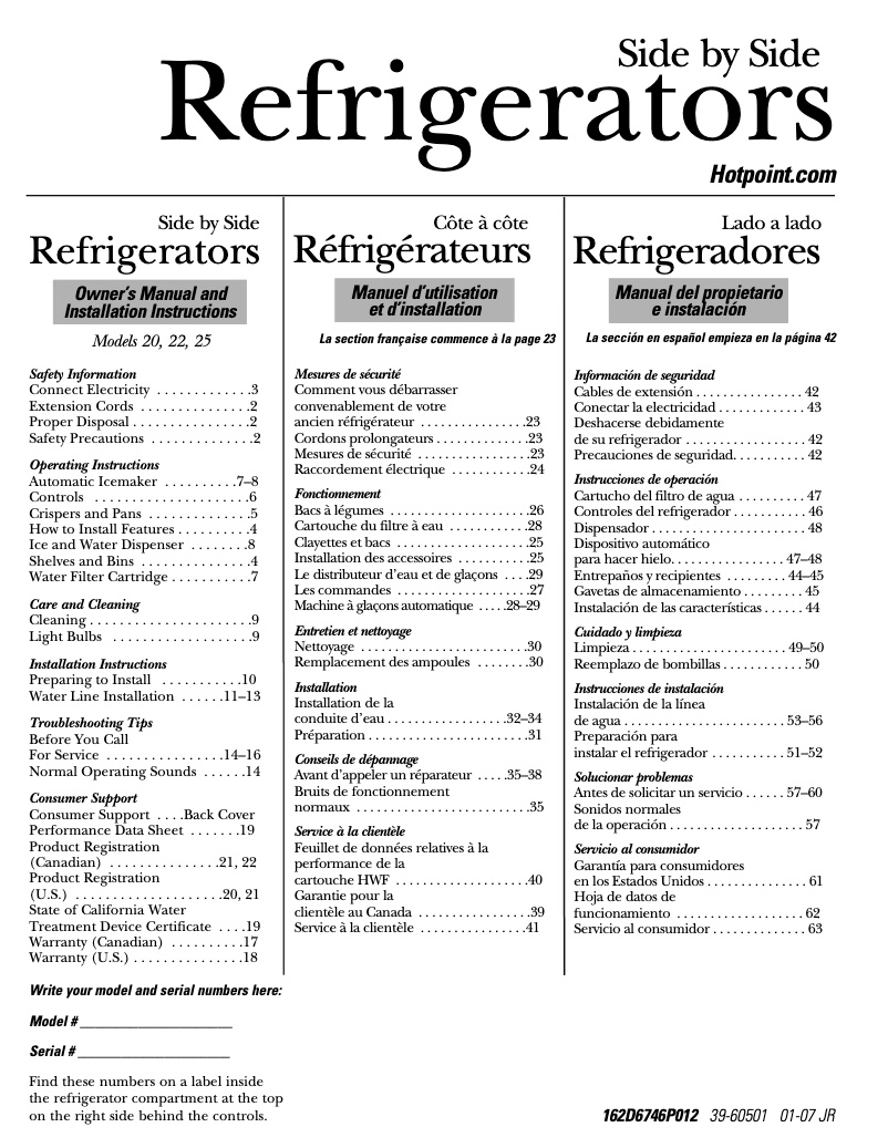 Page n°1 - Manuel d'utilisation et d'entretien Hotpoint HSM22IFTSA