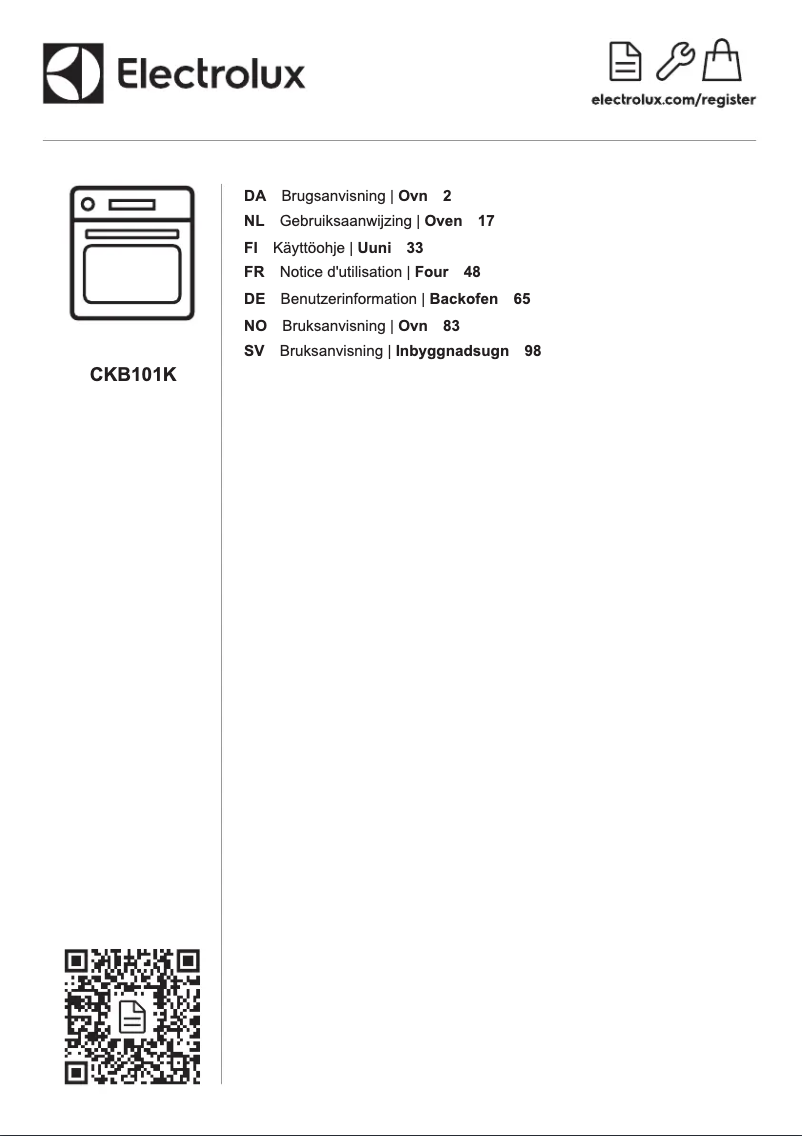 Page 1 de la notice Manuel utilisateur Electrolux CKB101K
