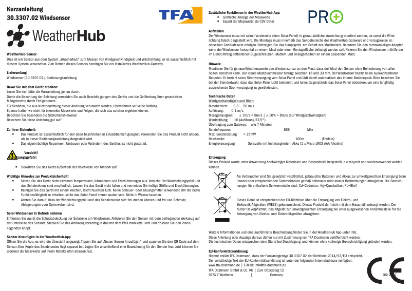 Page 1 de la notice Manuel utilisateur TFA WeatherHub 31.4006.02