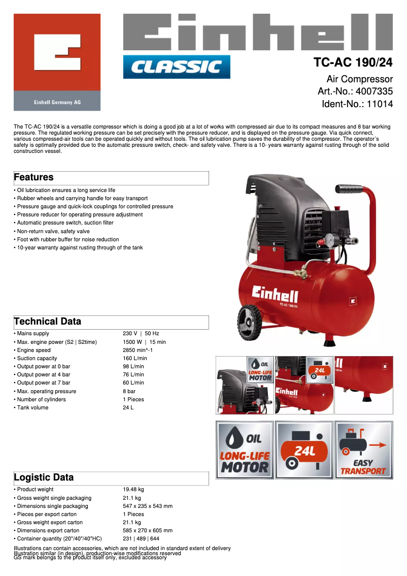 Image de la première page du manuel de l'appareil TC-AC 190/24
