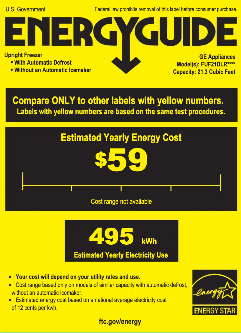 Page n°1 - Label énergétique GE FUF21DLRWW
