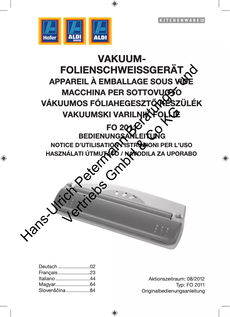 Page 1 de la notice Manuel utilisateur Kitchenware FO 2011