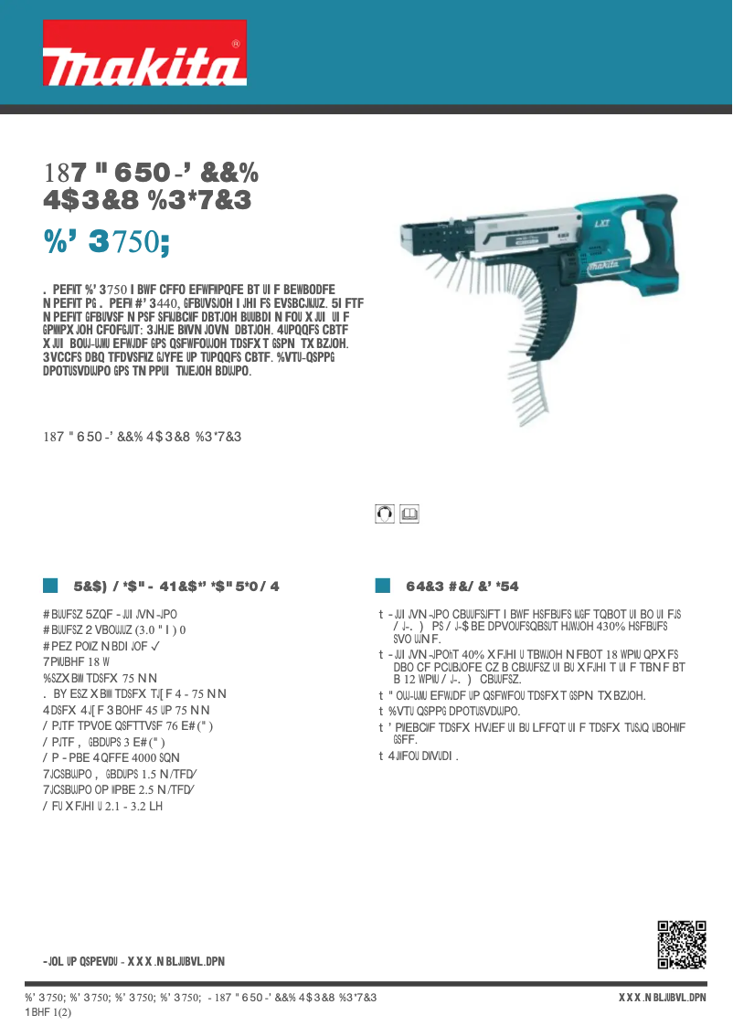 Page 1 de la notice Fiche technique Makita DFR750Z