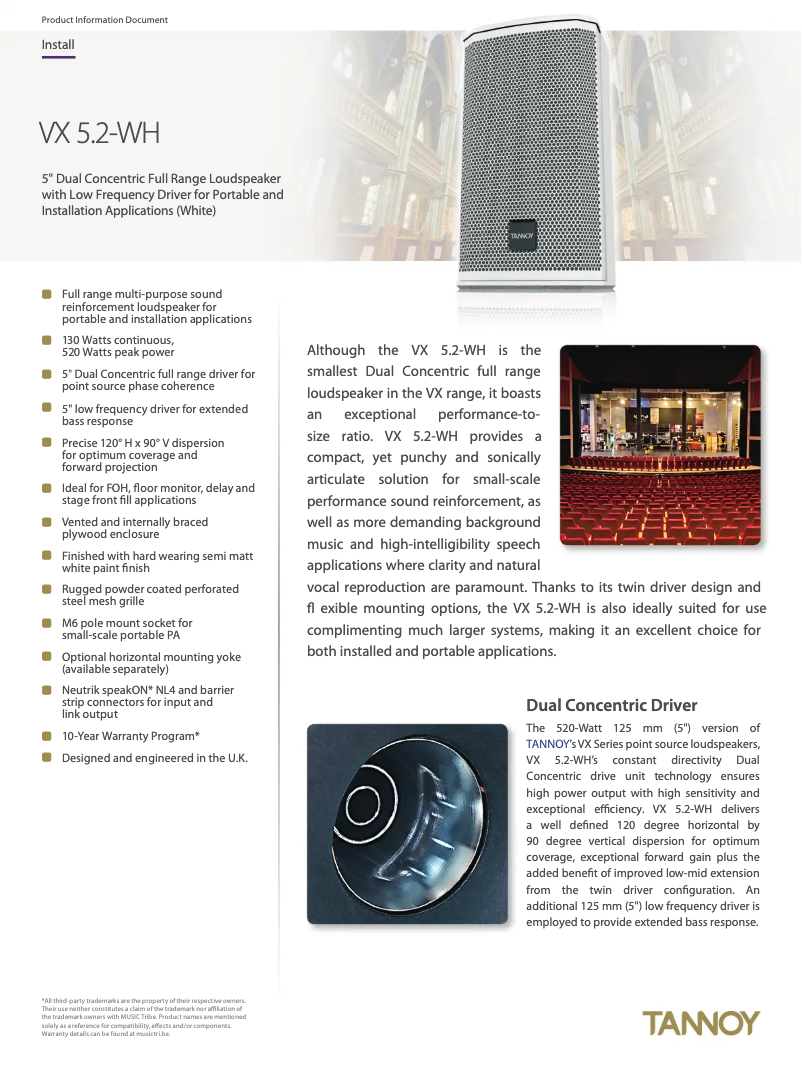 Page 1 de la notice Fiche technique Tannoy VX 5.2