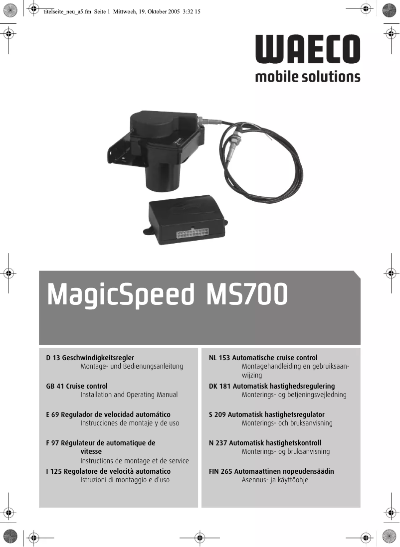 Page n°1 - Manuel utilisateur Waeco MagicSpeed MS700