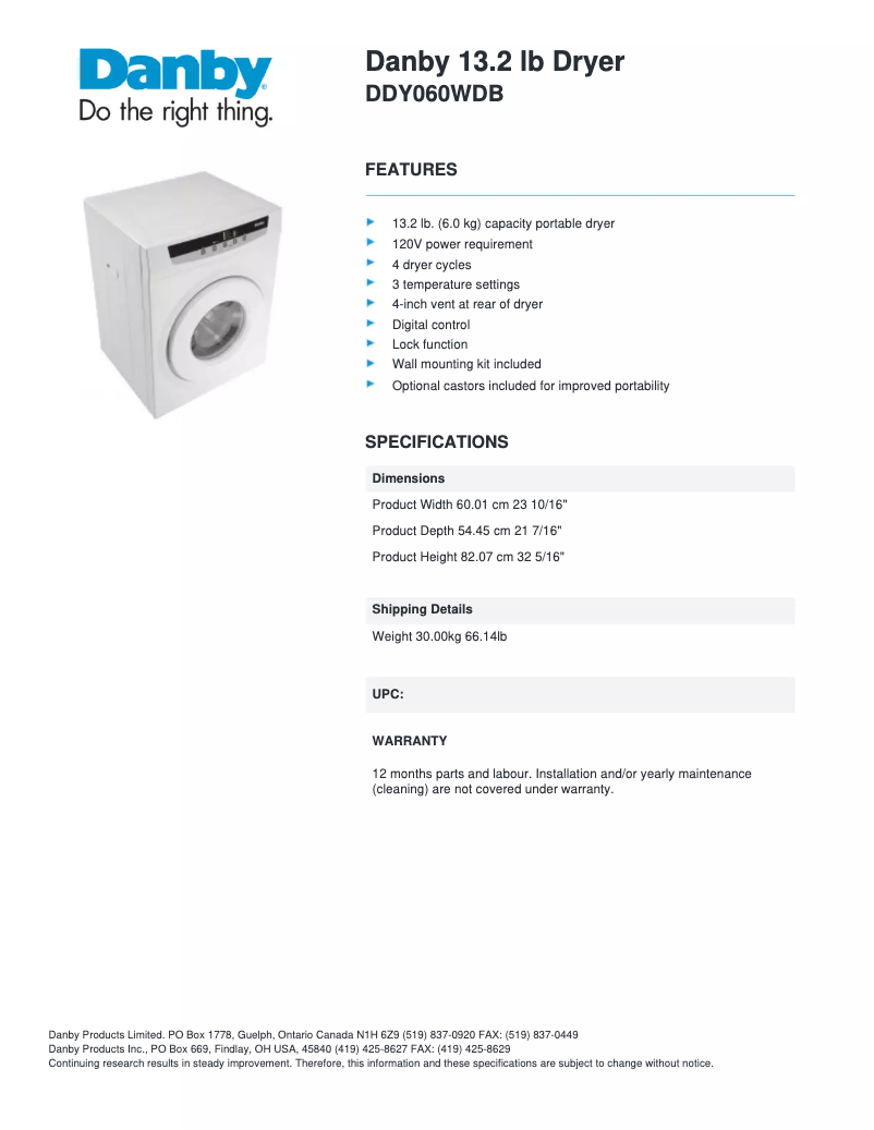 Image de la première page du manuel de l'appareil DDY060WDB