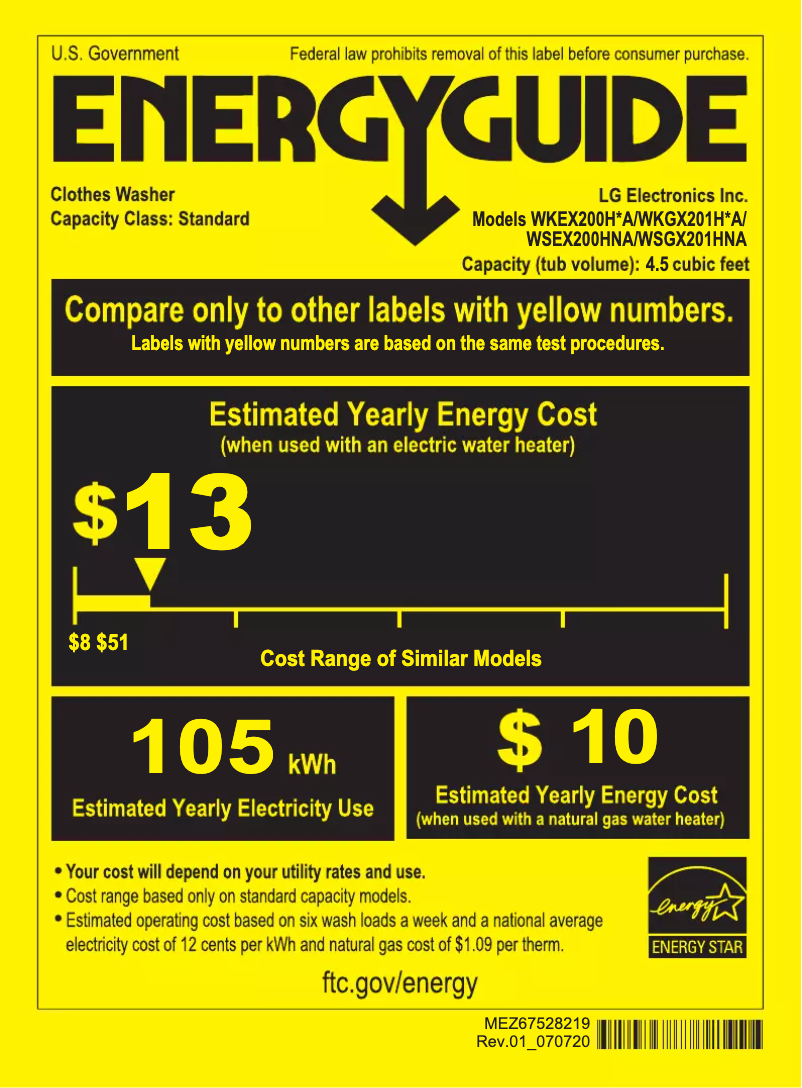 Page 1 de la notice Label énergétique LG WKGX201HWA