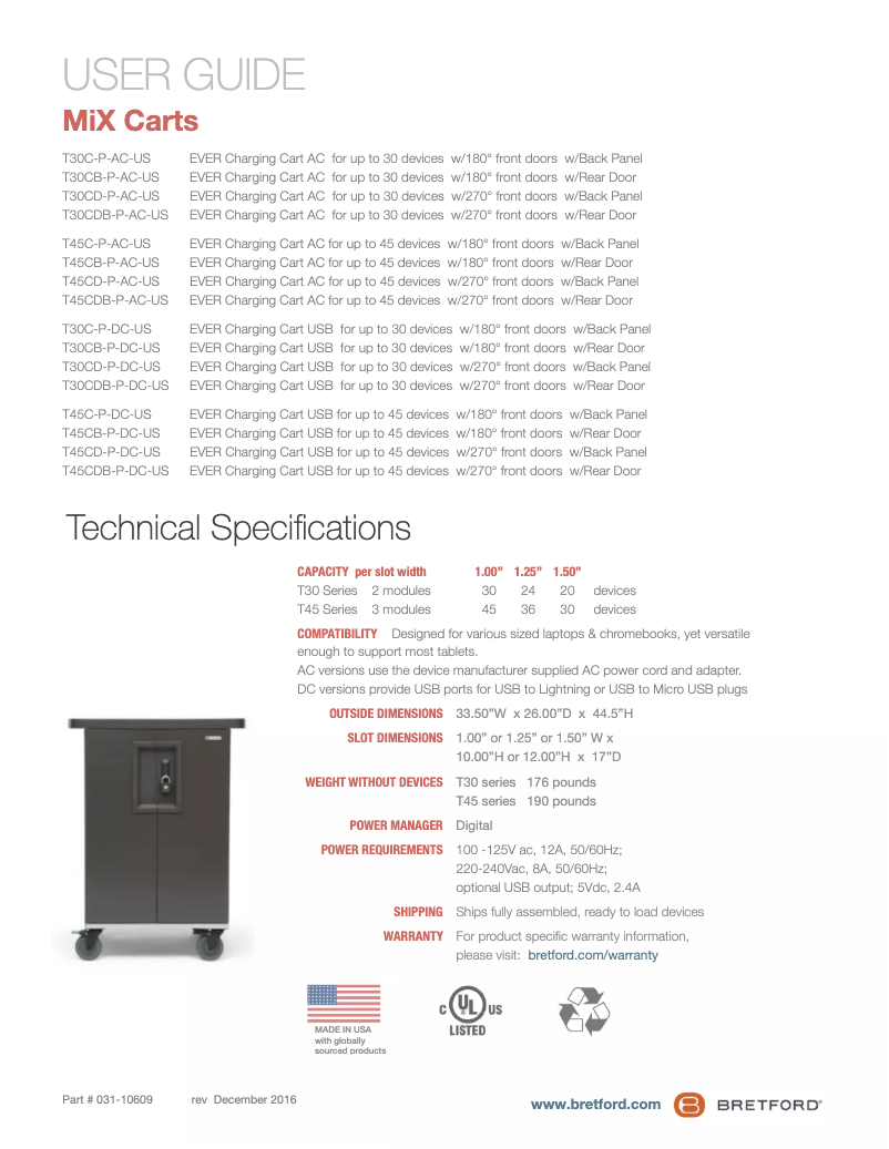 Page n°1 - Manuel utilisateur Bretford T45C-P-DC-US