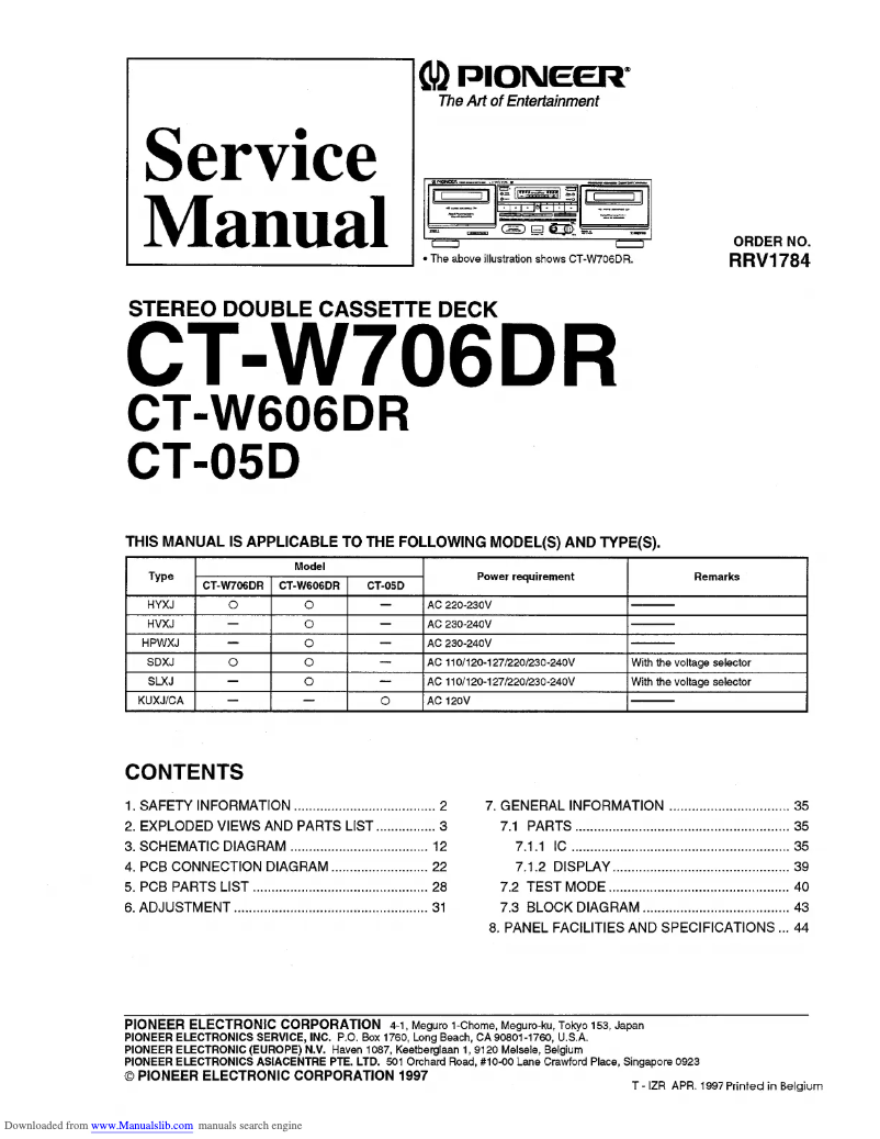 Page n°1 - Manuel utilisateur Pioneer CT-W606DR