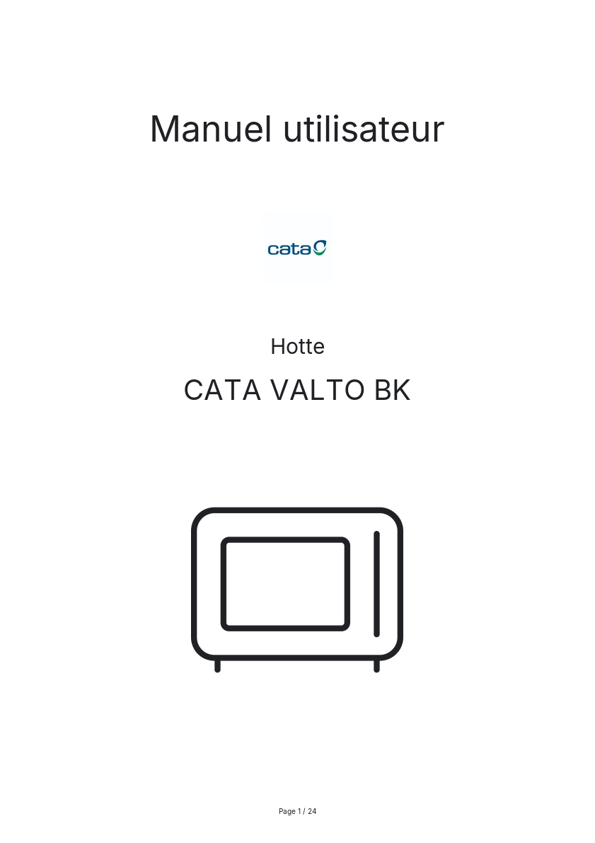 Page n°1 - Manuel utilisateur CATA VALTO BK