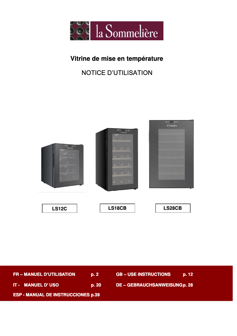 Página 1 del manual Manual de usuario La Sommelière LS18CB