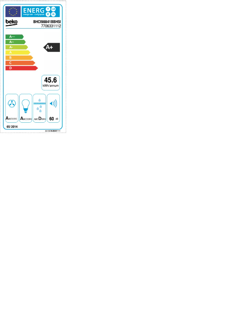 Page 1 de la notice Label énergétique Beko BHCI98841BBHSI