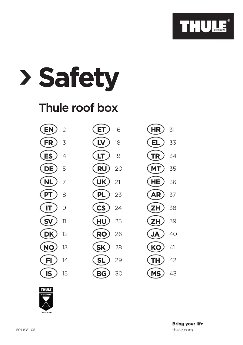 Página 1 del manual Instrucciones de seguridad Thule Touring M