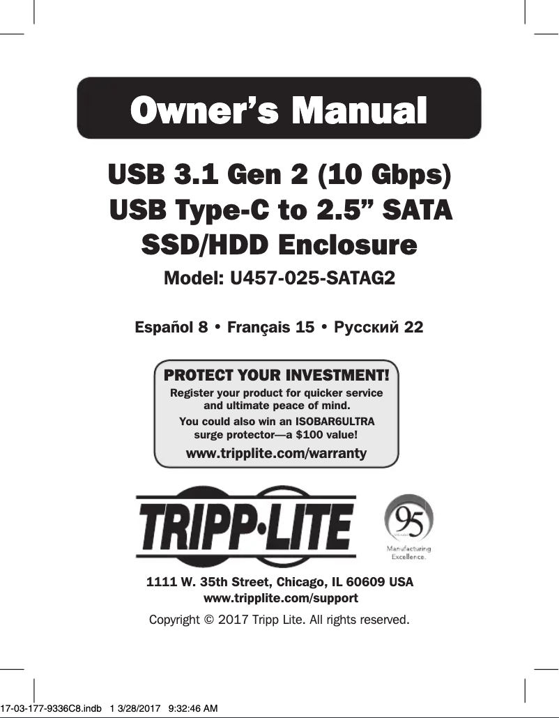 Page 1 de la notice Manuel utilisateur Tripp Lite U457-025-SATAG2