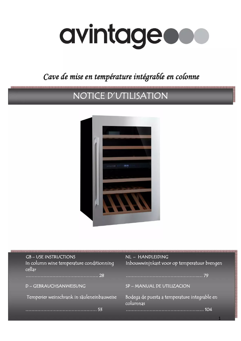 Page n°1 - Manuel utilisateur Avintage AV60CDZ
