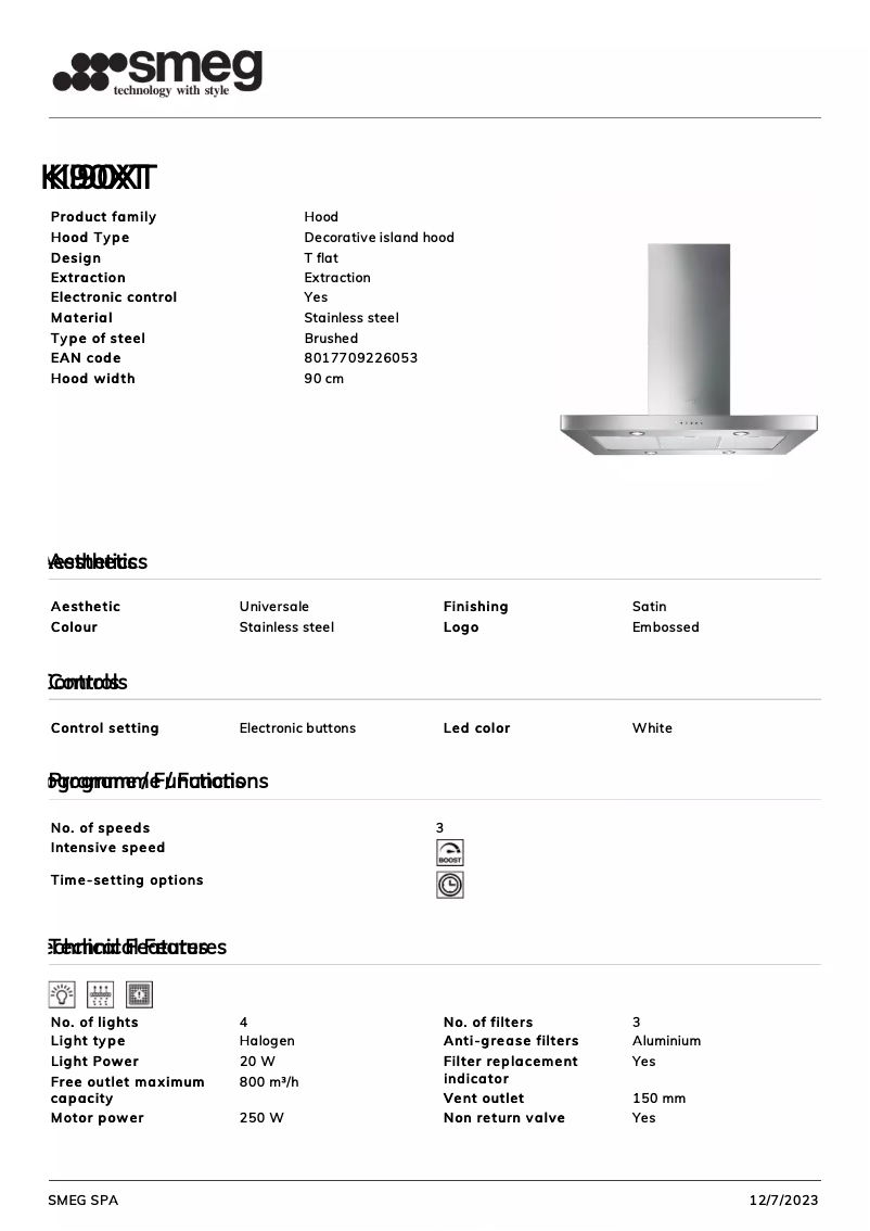 Page n°1 - Fiche technique Smeg KI90XT