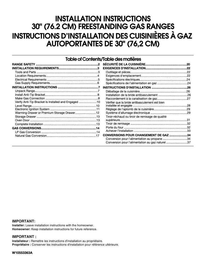 Page n°1 - Instructions / montage Maytag MGR8700DE