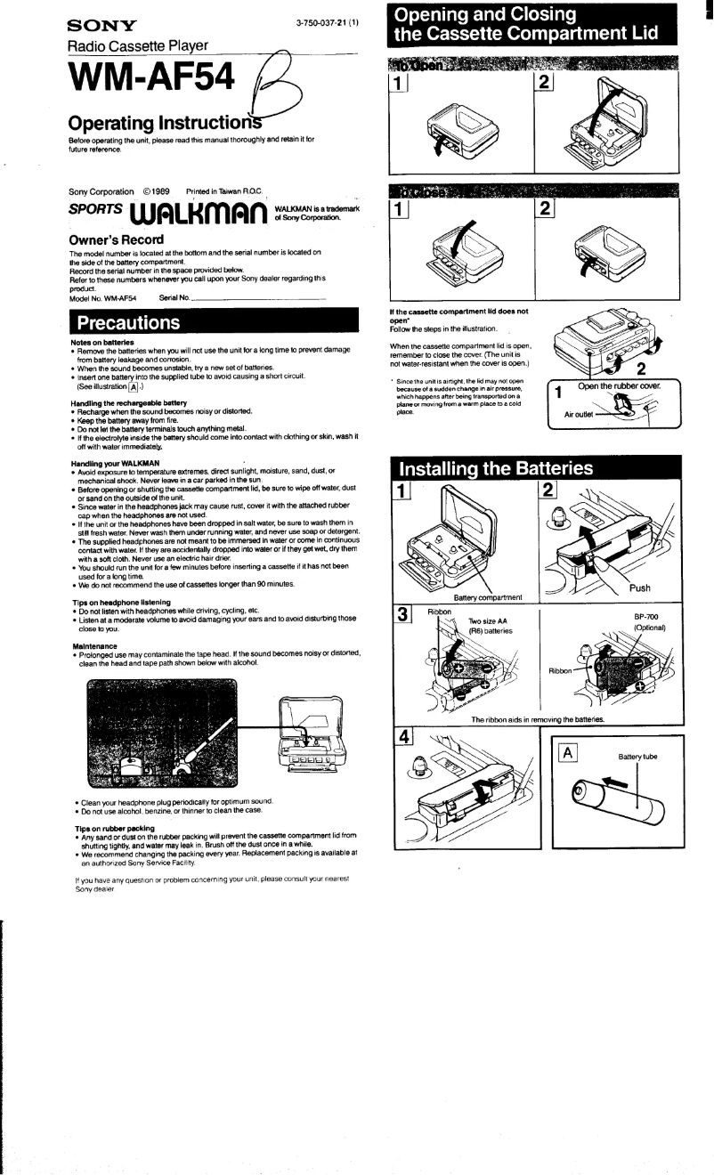Page 1 de la notice Manuel utilisateur Sony Walkman WM-AF54