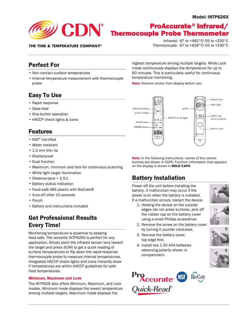 Page n°1 - Manuel utilisateur CDN ProAccurate INTP626X