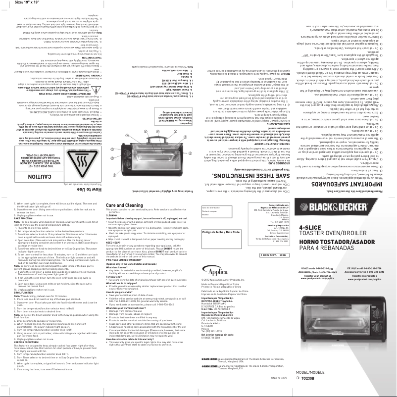 Page 1 de la notice Manuel utilisateur Black & Decker TO230B