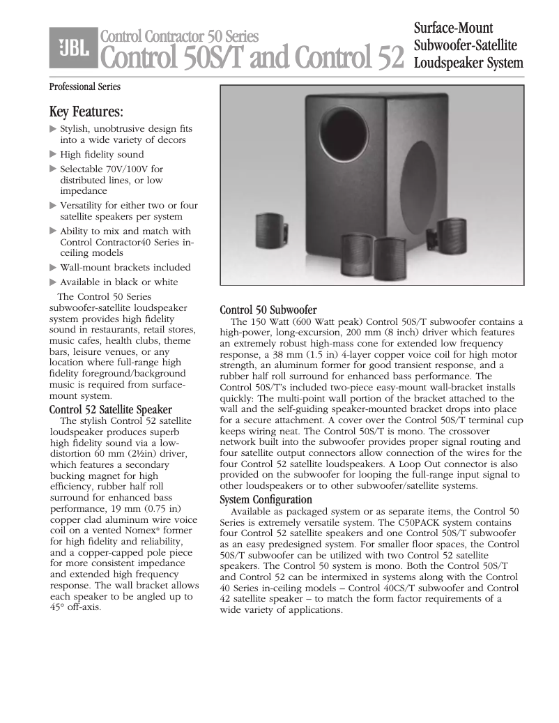 Page 1 de la notice Manuel utilisateur JBL Control 50