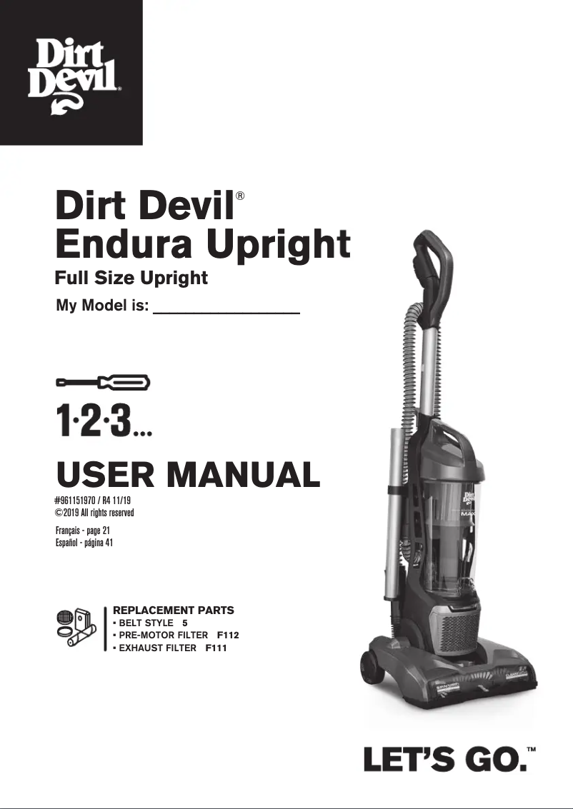 Page 1 de la notice Manuel utilisateur Dirt Devil Endura Pro Pet