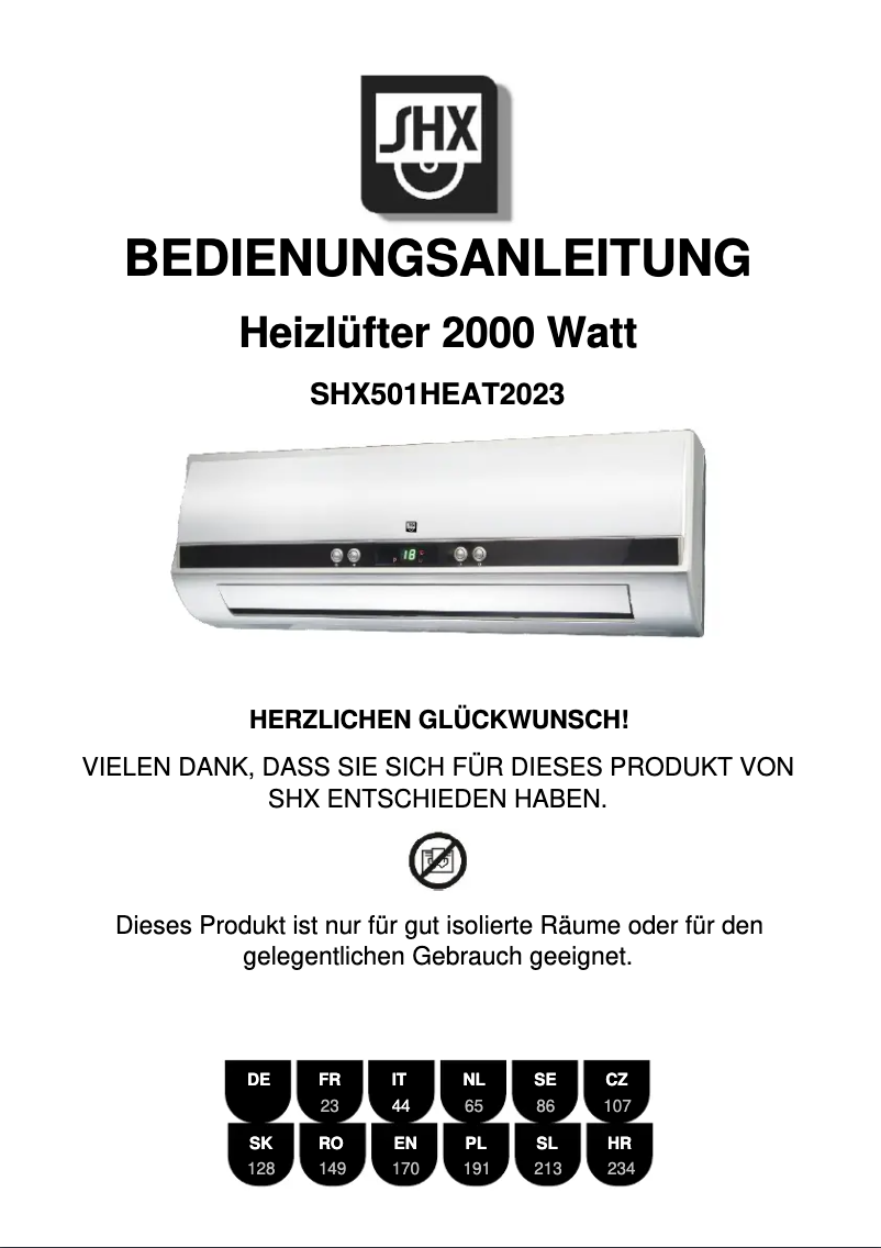 Page n°1 - Manuel utilisateur SHX SHX501HEAT2023