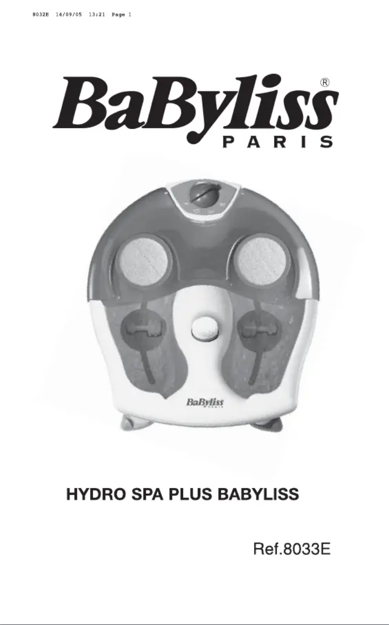Page 1 de la notice Manuel utilisateur BaByliss Hydro Spa Plus 8033E