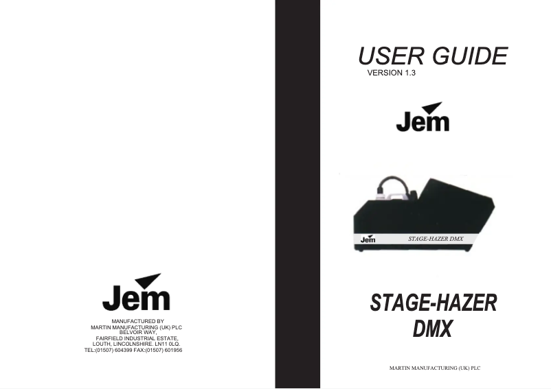 Page 1 of the manual User Manual Martin JEM Stage-Hazer DMX