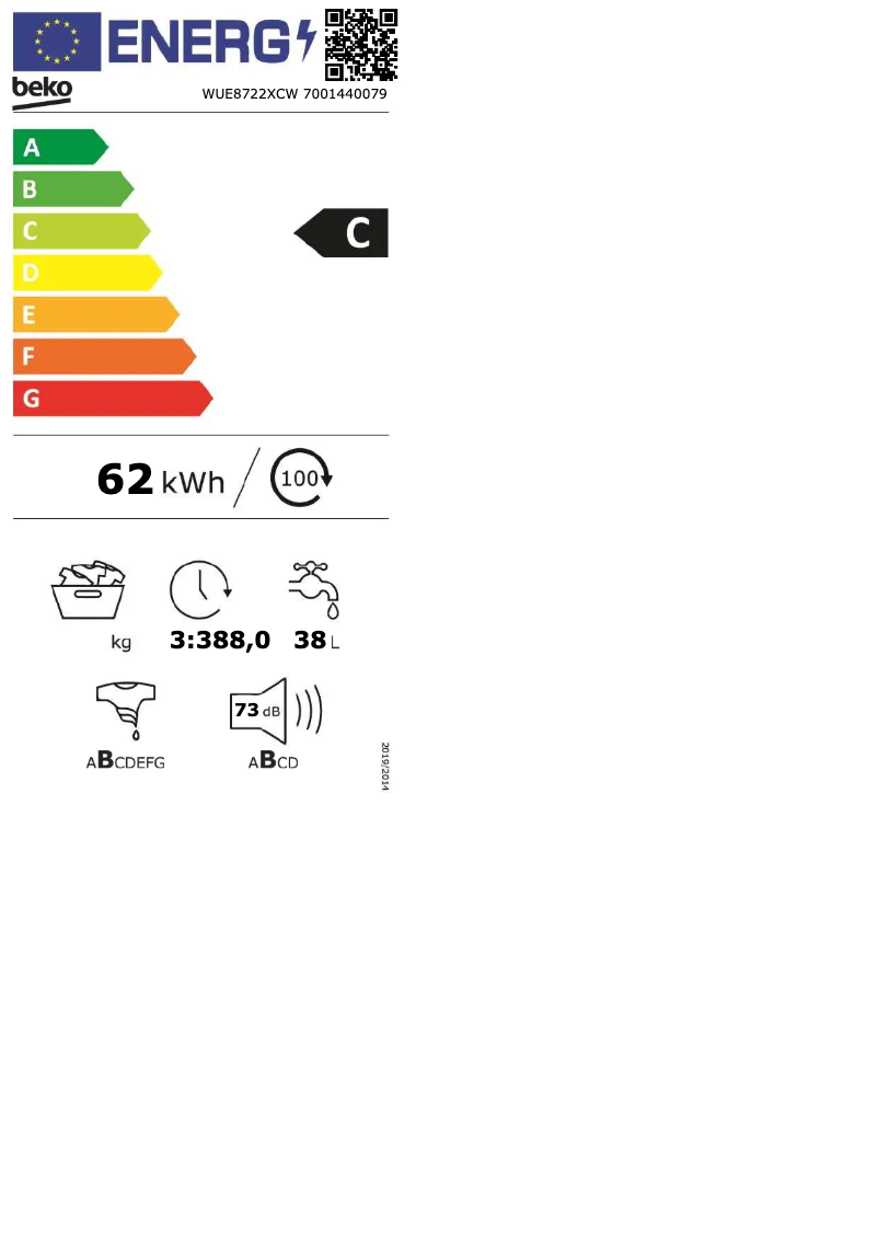 Page 1 de la notice Label énergétique Beko WUE8722XCW