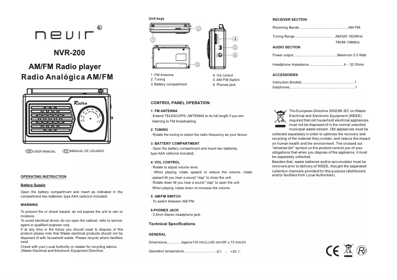 Page 1 de la notice Manuel utilisateur Nevir NVR-200