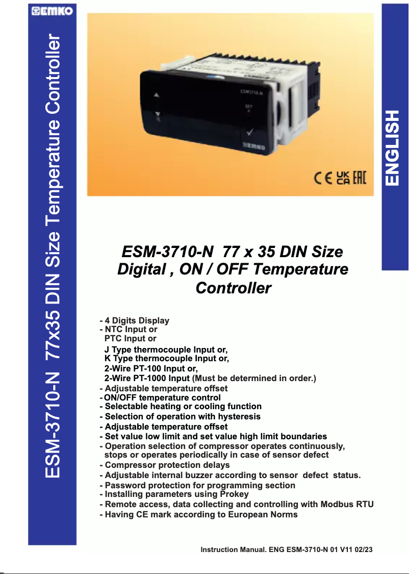 Page 1 de la notice Manuel utilisateur Emko ESM-3710-N