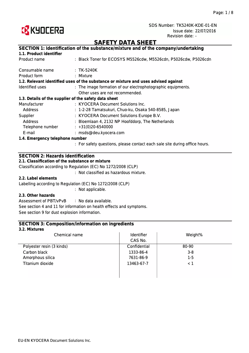 Page 1 de la notice Instructions de sécurité Kyocera ECOSYS P5026cdn/KL3