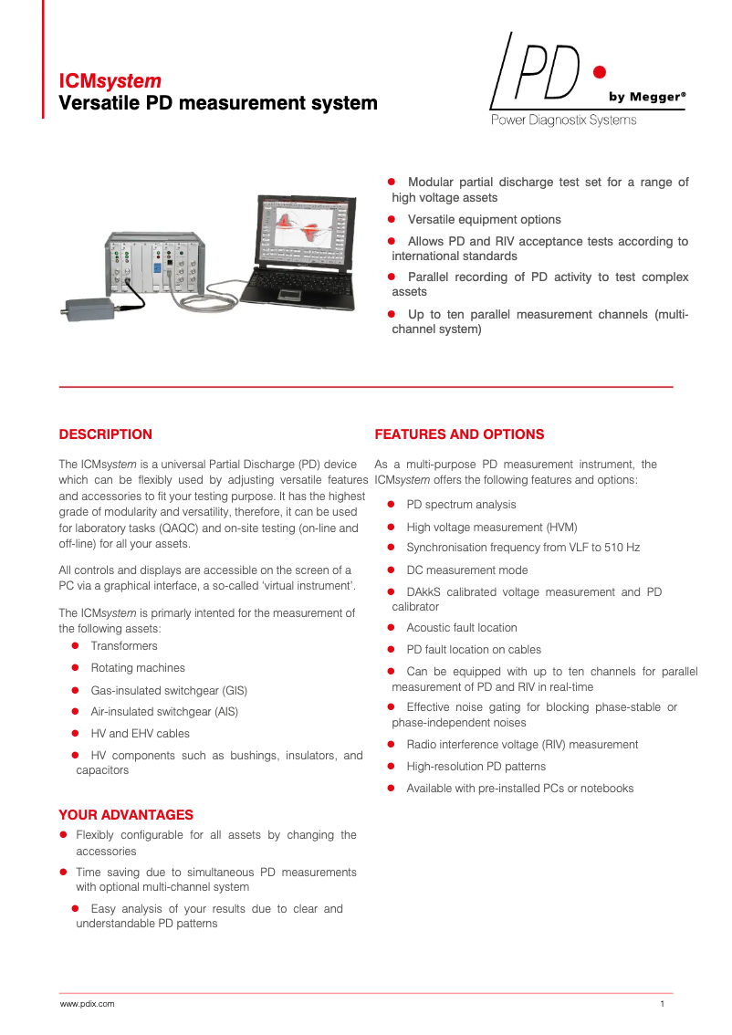 Page 1 de la notice Fiche technique Megger ICMsystem