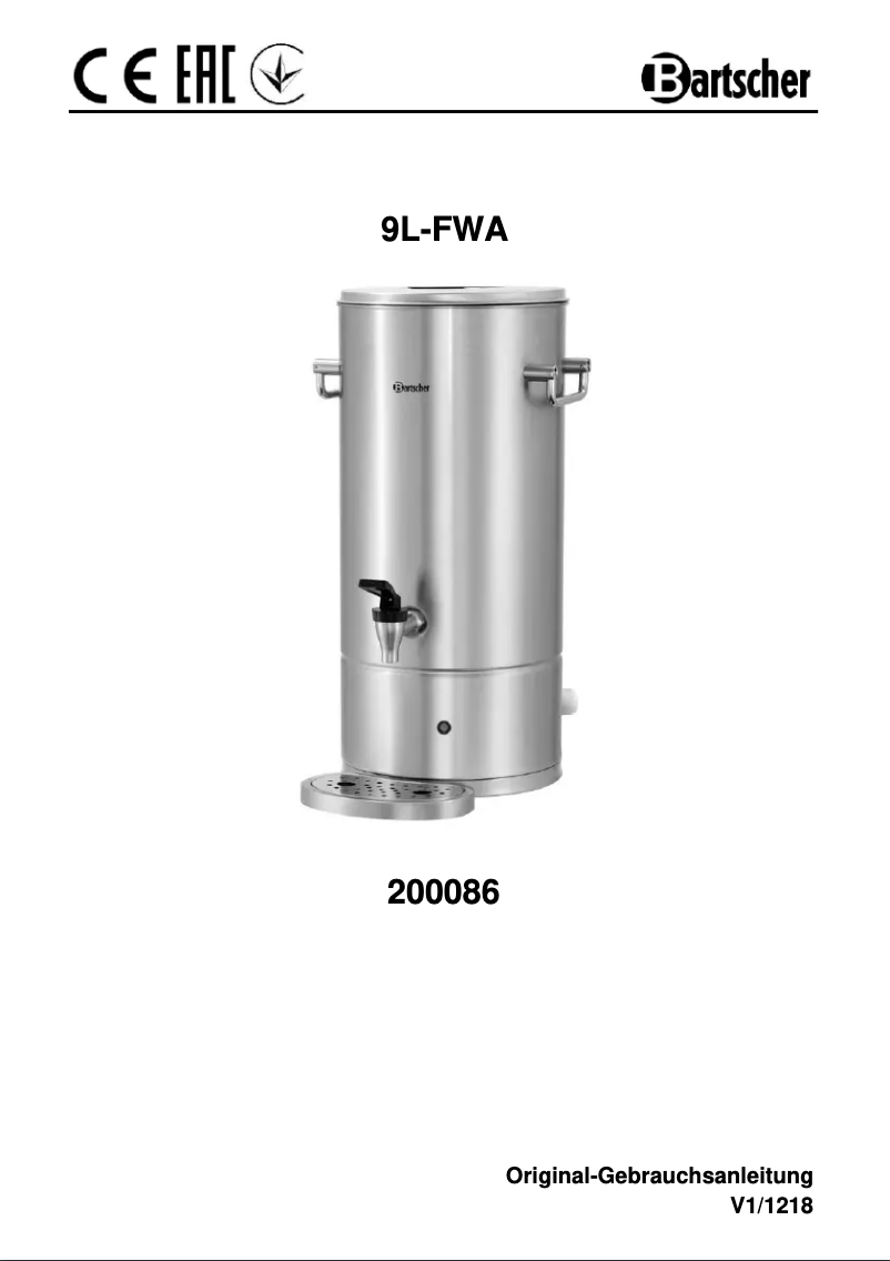 Página 1 del manual Manual de usuario Bartscher 9L-FWA