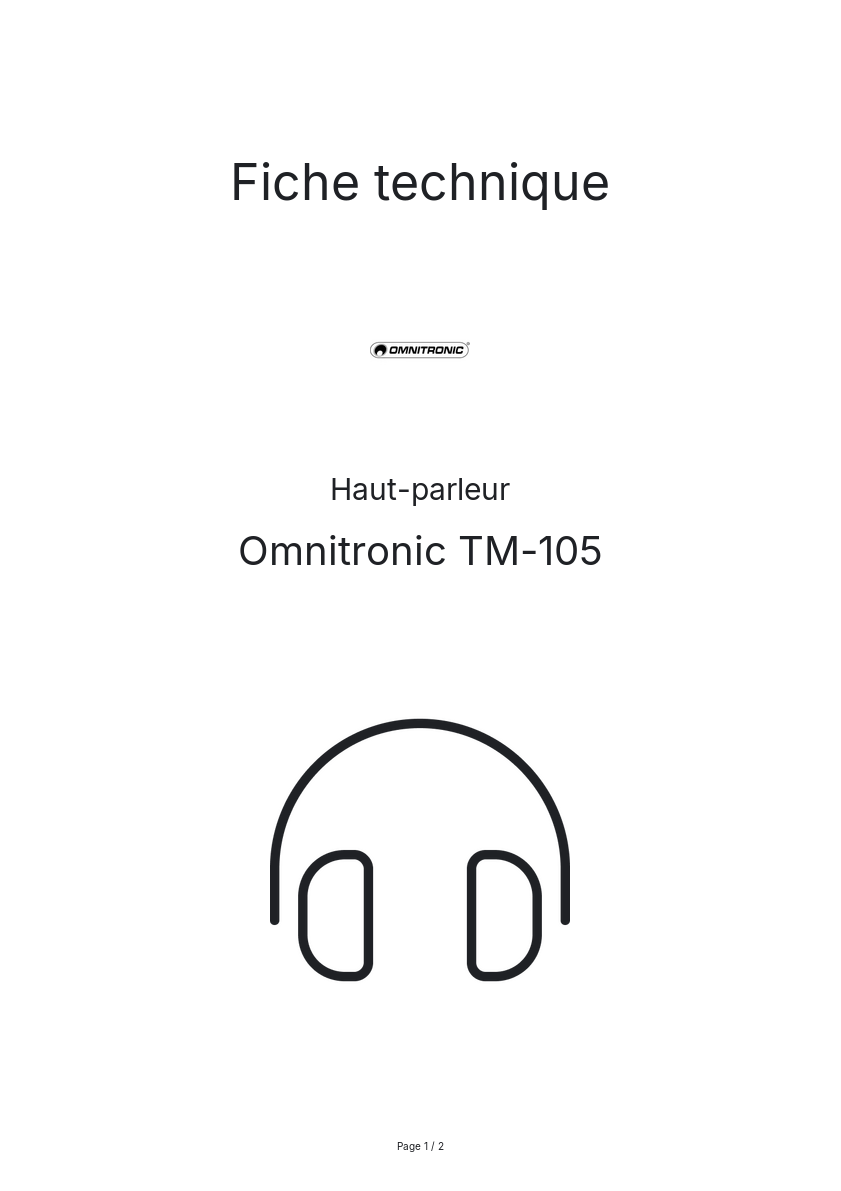 Page n°1 - Fiche technique Omnitronic TM-105