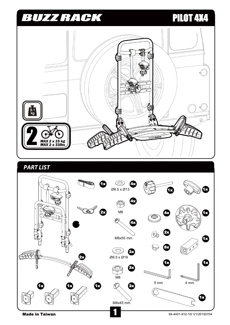 Page 1 de la notice Manuel utilisateur Buzz Rack Pilot 4X4