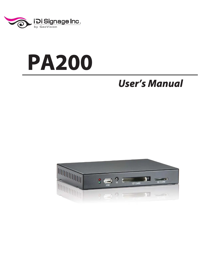 Page 1 de la notice Manuel utilisateur Geovision PA200