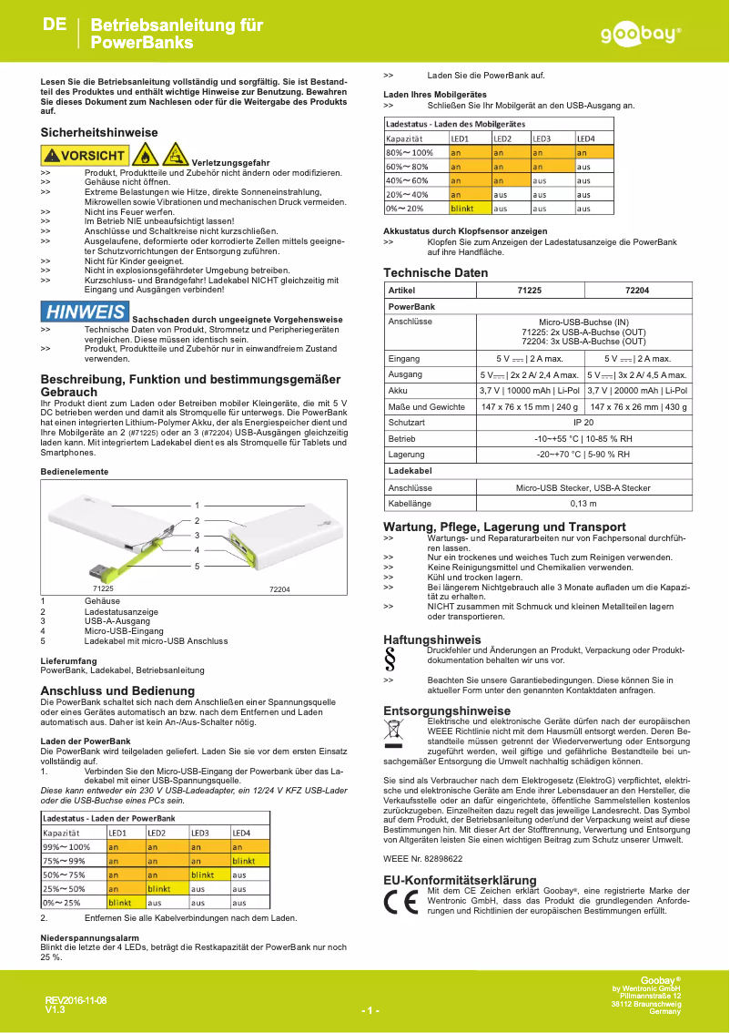 Page 1 de la notice Manuel utilisateur Wentronic 71225