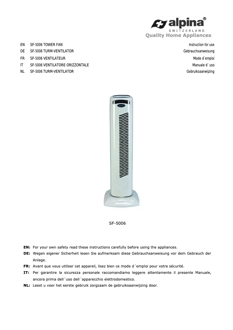 Image de la première page du manuel de l'appareil SF 5006 Breeze