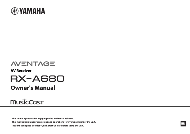 Page n°1 - Manuel utilisateur Yamaha Aventage RX-A680