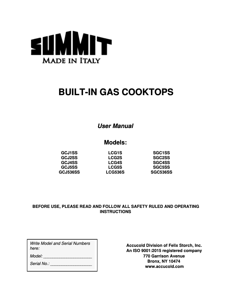 Page 1 de la notice Manuel utilisateur Summit LCG1S