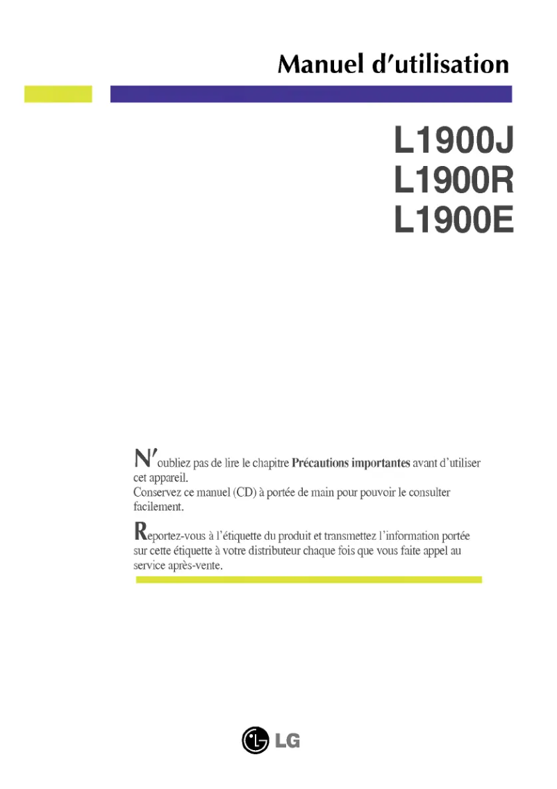 Page 1 de la notice Manuel utilisateur LG L1900R-WF