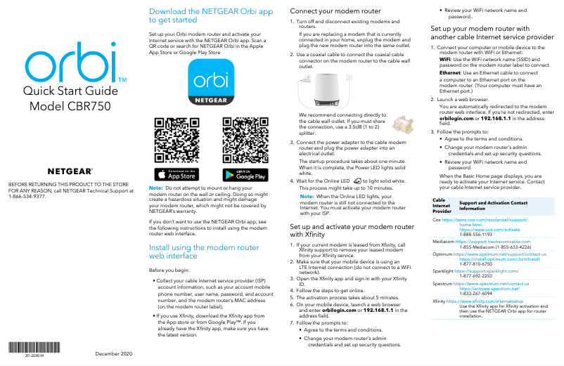 Page 1 de la notice Guide d'installation Netgear Orbi CBR750