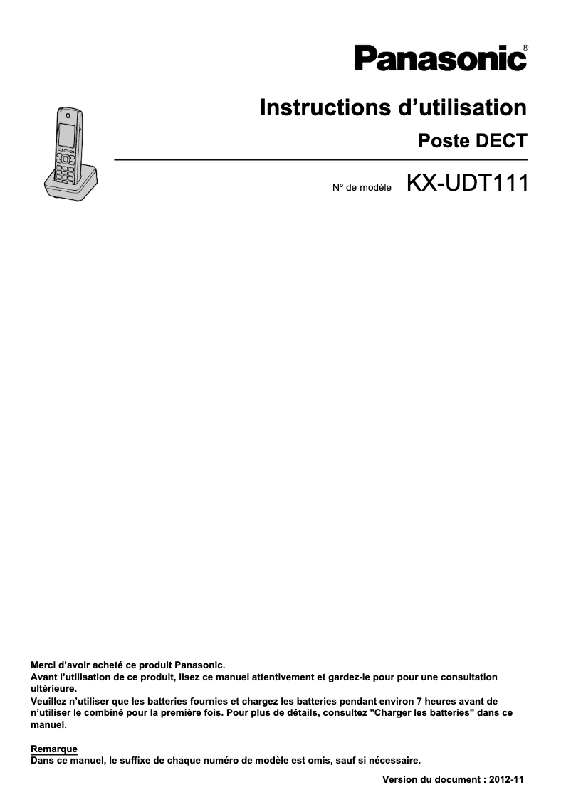 Page n°1 - Manuel utilisateur Panasonic KX-UDT111