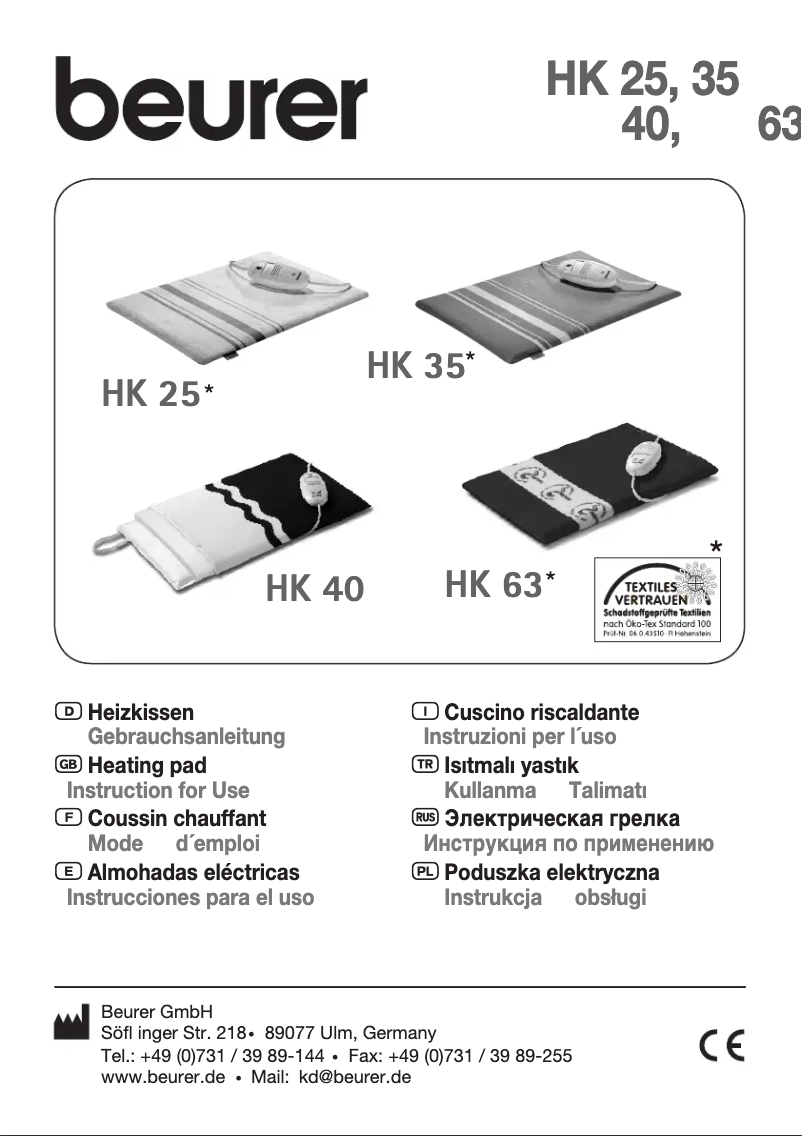 Page n°1 - Manuel utilisateur Beurer HK40