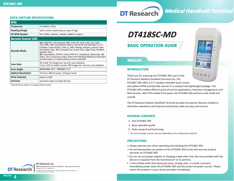 Page n°1 - Manuel utilisateur DT Research DT418SC-MD