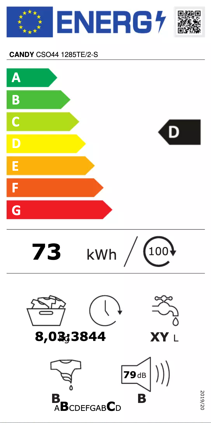 Page 1 de la notice Label énergétique Candy CSO44 1285TE/2-S