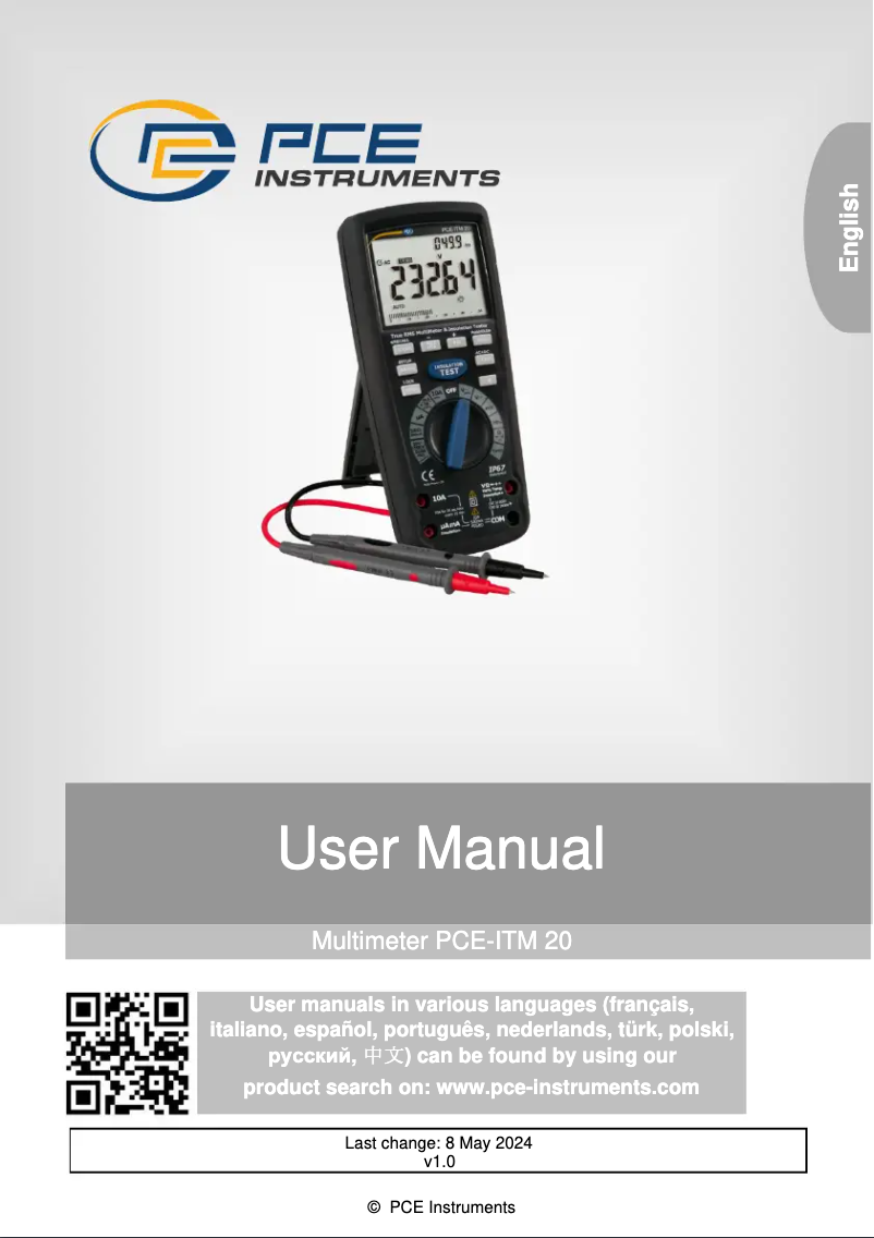 Image de la première page du manuel de l'appareil PCE-ITM 20